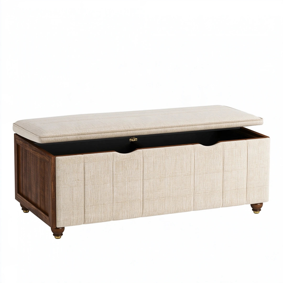 Sitzbank 120 x 45 x 50 cm mit Stauraum - Holz Beige gepolstert klassisch