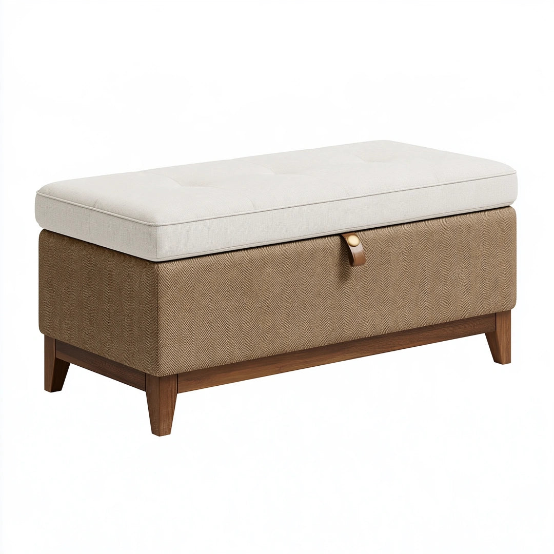 Aufbewahrungsbank 100 x 45 x 47 cm Stoff Beige Braun gepolstert mit Stauraum