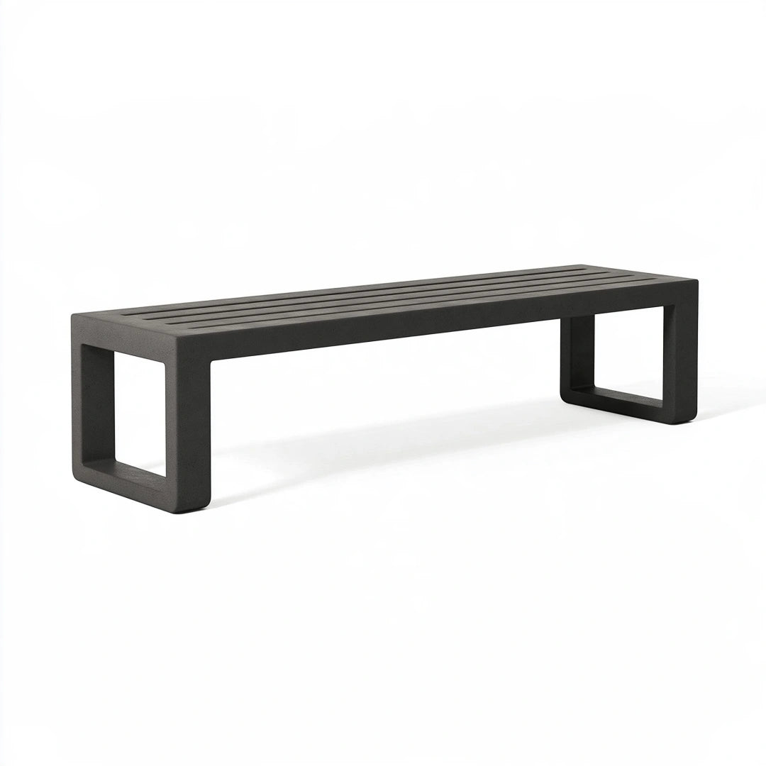 Sitzbank 180 x 40 x 45 cm aus Metall Schwarz für Innen- und Außenbereich - Modernes Lamellendesign