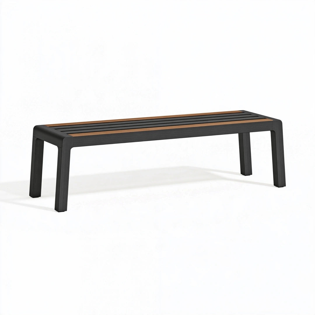 Gartenbank 150 x 40 x 45 cm Schwarz/Braun aus Metall und Holzlatten - moderne Sitzbank für Außenbereiche
