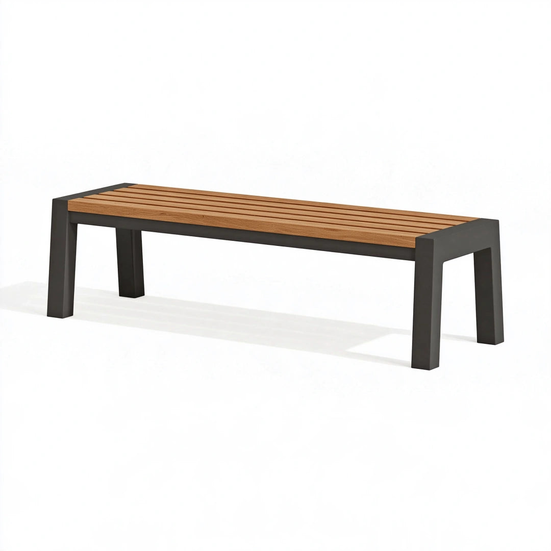 Gartenbank 150 x 40 x 45 cm Holz und Metall Schwarz Naturbraun - Lamellensitzbank