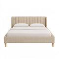 Polsterbett 160 x 200 cm Beige Stoff mit vertikal gestepptem Kopfteil