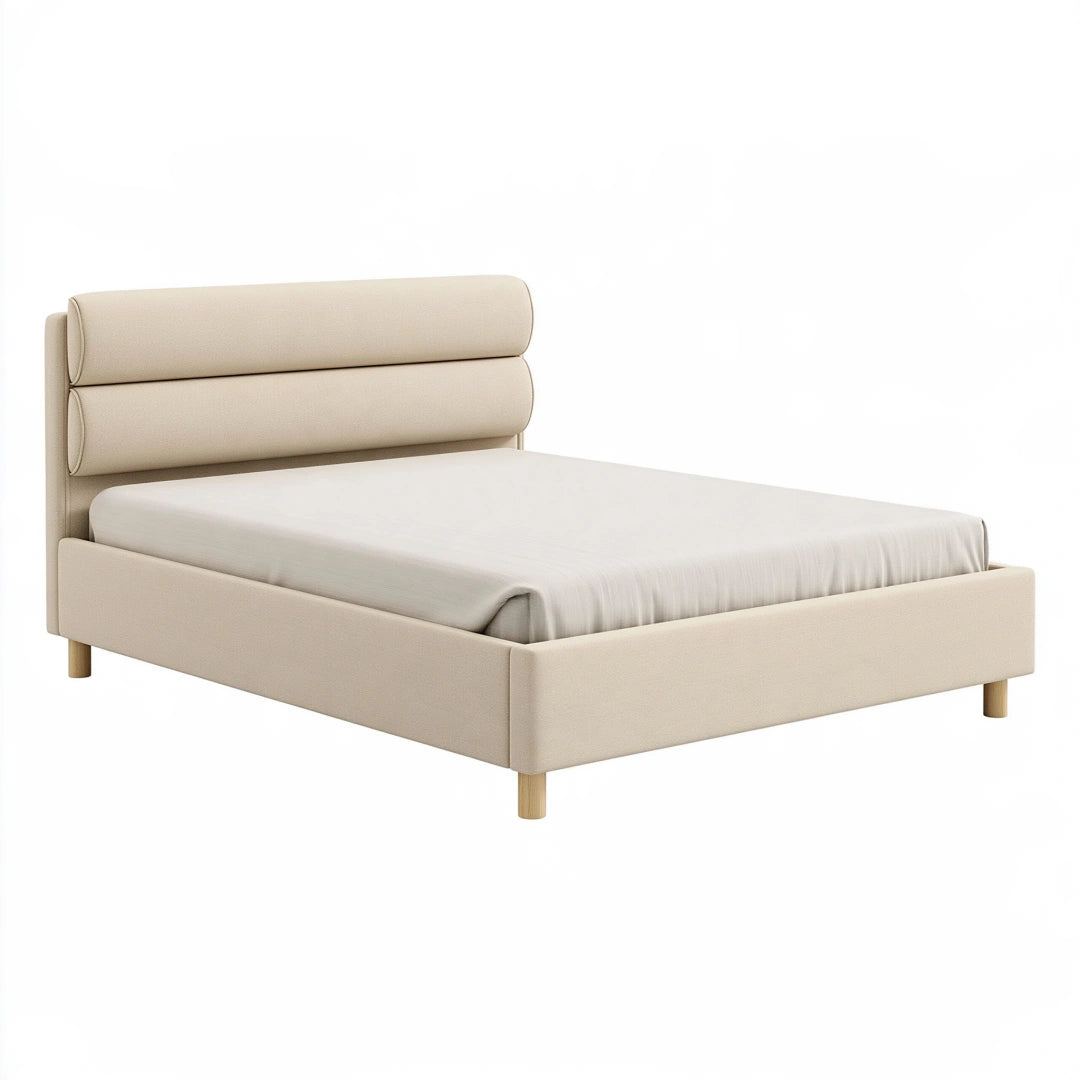 Polsterbett 160 x 200 cm Beige Textilbezug mit gepolstertem Kopfteil Modern
