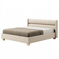 Polsterbett 180 x 200 cm Beige mit Textilbezug und gepolstertem Kopfteil