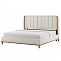 Polsterbett 160 x 200 cm Beige Holz mit gepolstertem Kopfteil