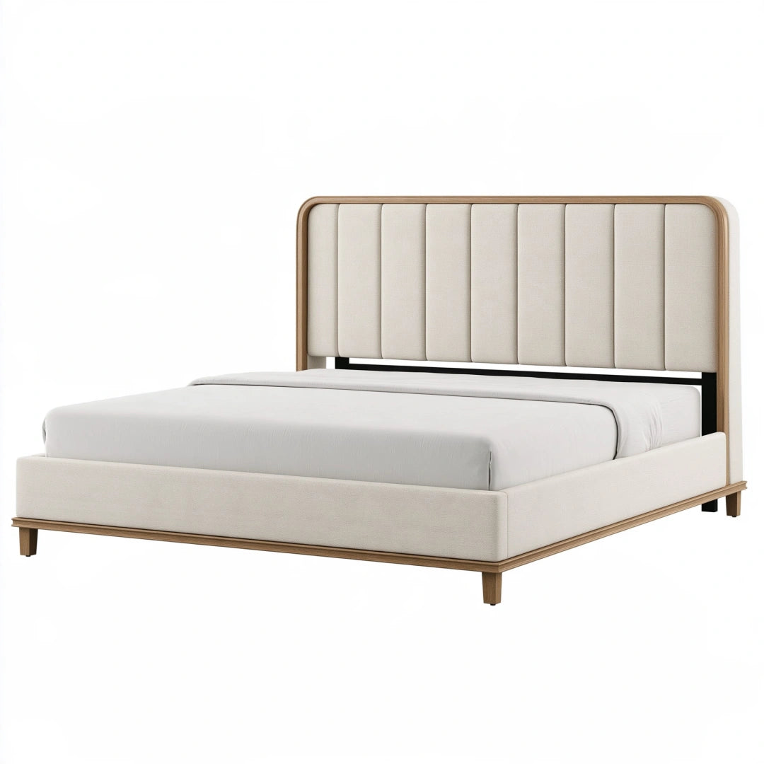 Polsterbett 160 x 200 cm Beige Holz mit gepolstertem Kopfteil