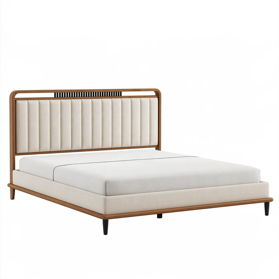 Polsterbett 160 x 200 cm Beige Braun mit Holzrahmen modernes Bettgestell