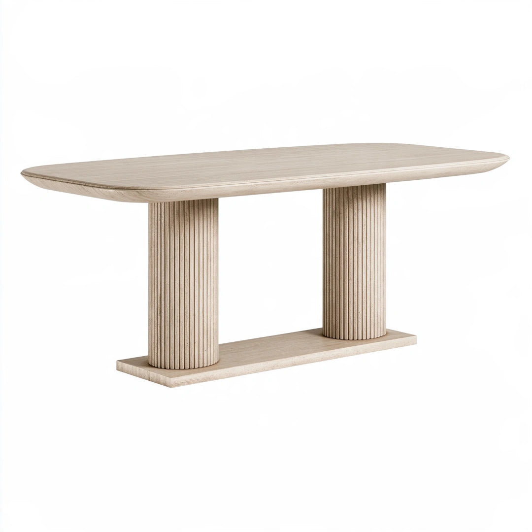 Ovaler Esstisch 180 x 90 x 75 cm Holzwerkstoff Beige Modern mit geriffelten Säulen