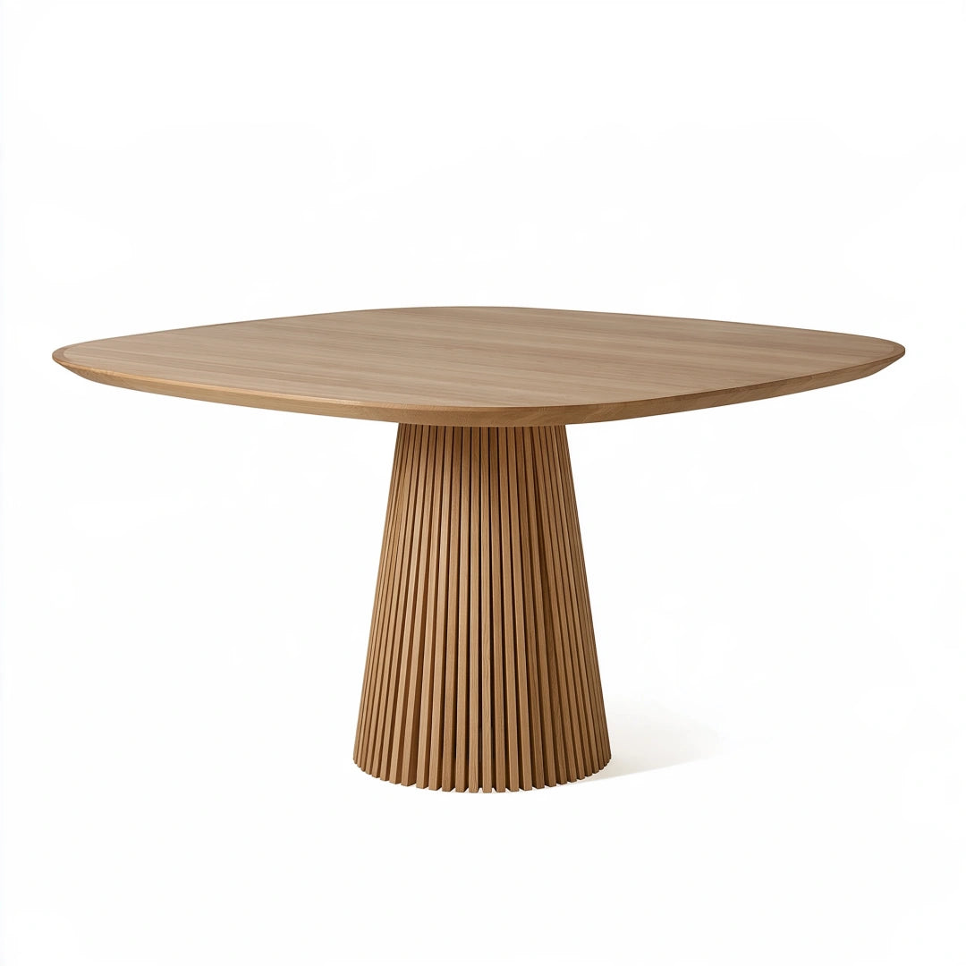 Ovaler Esstisch 220 x 110 cm Holz Natur geriffelter Mittelfuß