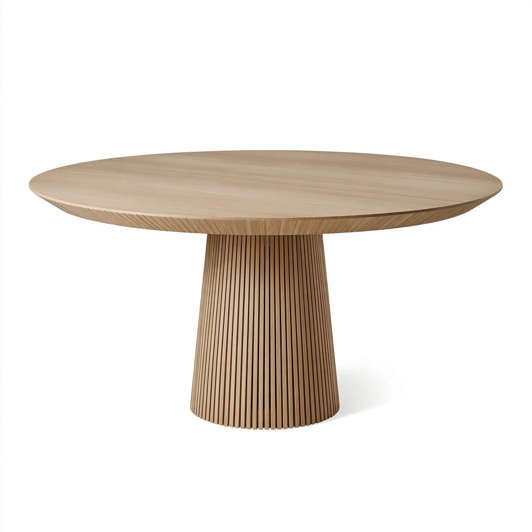 Esstisch 180 x 100 x 75 cm Holz Natur - ovaler Tisch mit geriffeltem Säulenfuß
