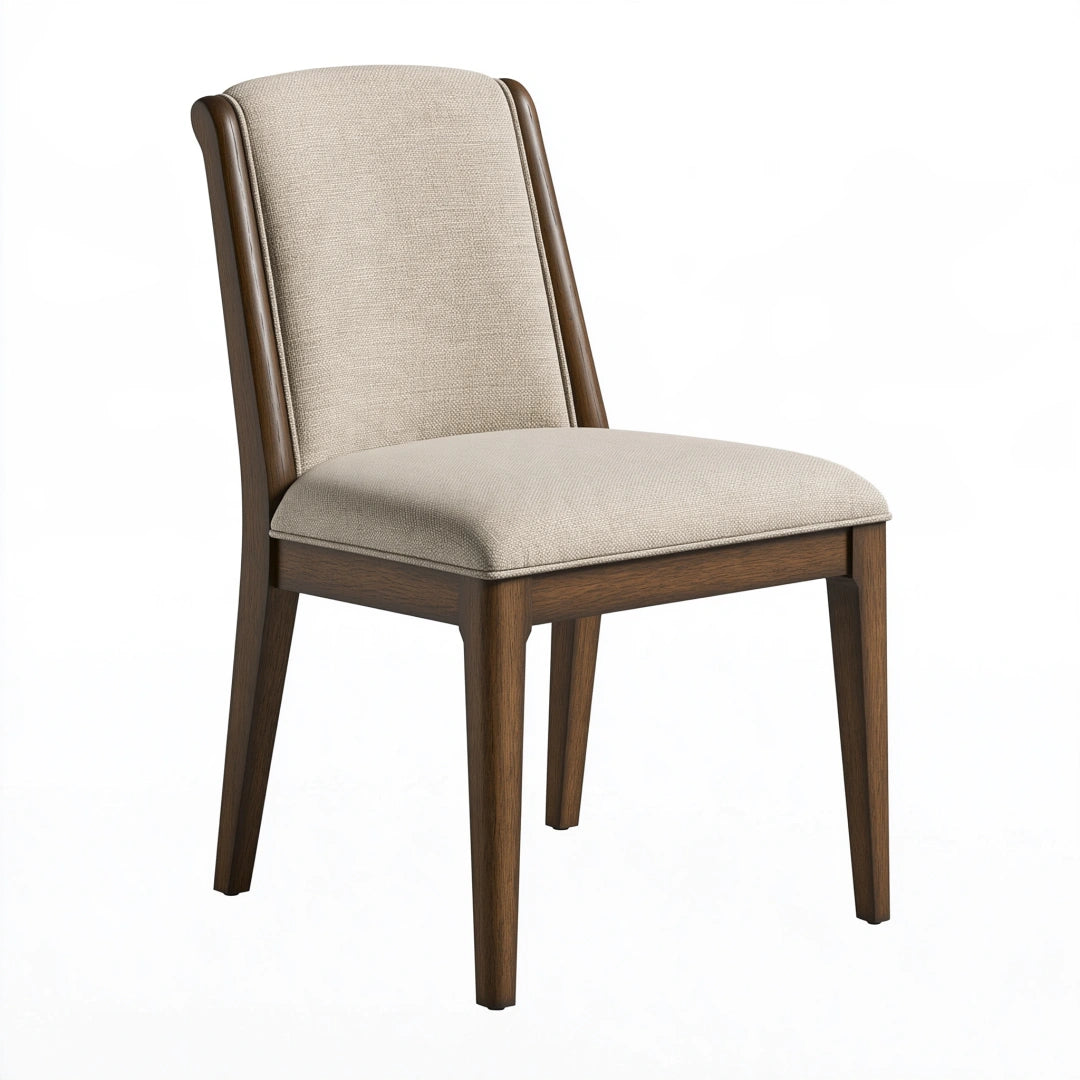 Polsterstuhl 48 x 58 x 90 cm mit Holzgestell in Beige und Dunkelbraun für Esszimmer